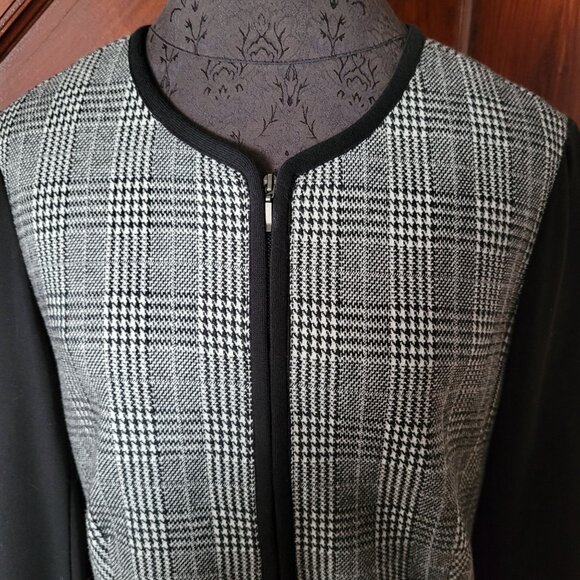Talbots Womens Plaid Open Front Cardigan Blazer Size 10 Black & White - Picture 2 of 6